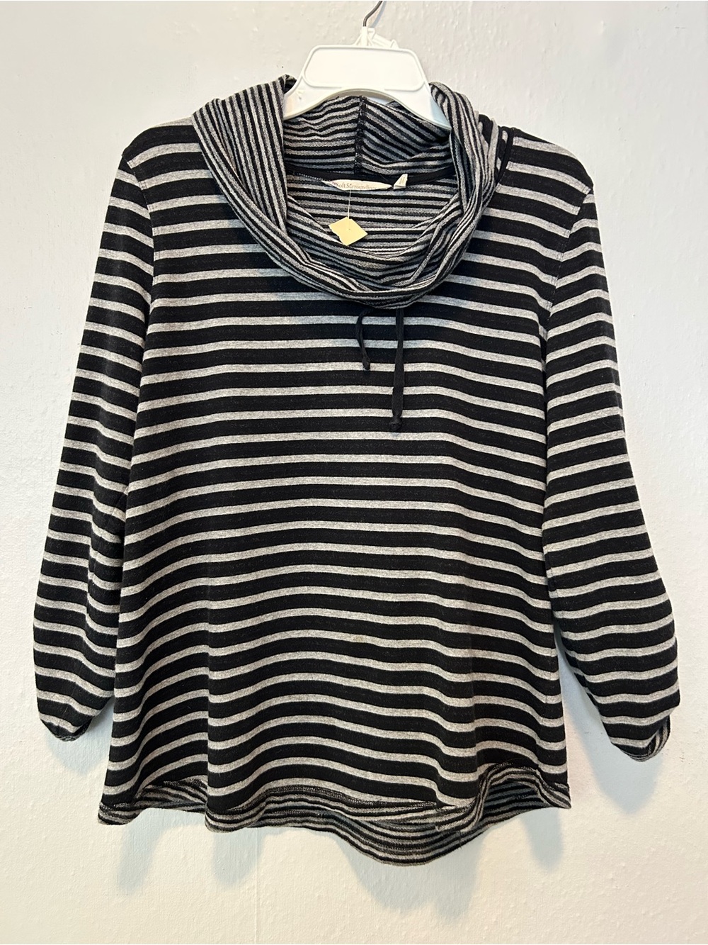 Soft Surroundings Black and Gray Striped Cowl Neck Sweater